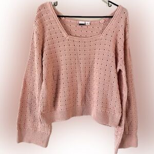 Roxy Birdy Day Pink/Rose Sweater in medium. pink open-knit crochet long-sleeve